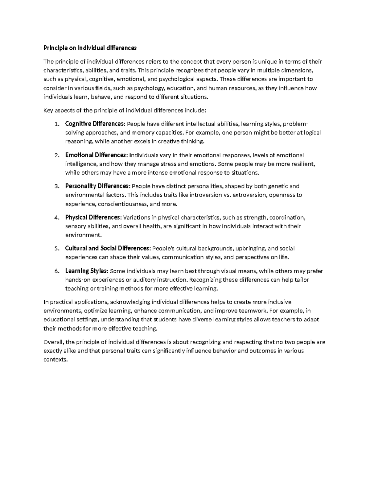 Principle of Individual Differences: Understanding Unique Traits and ...