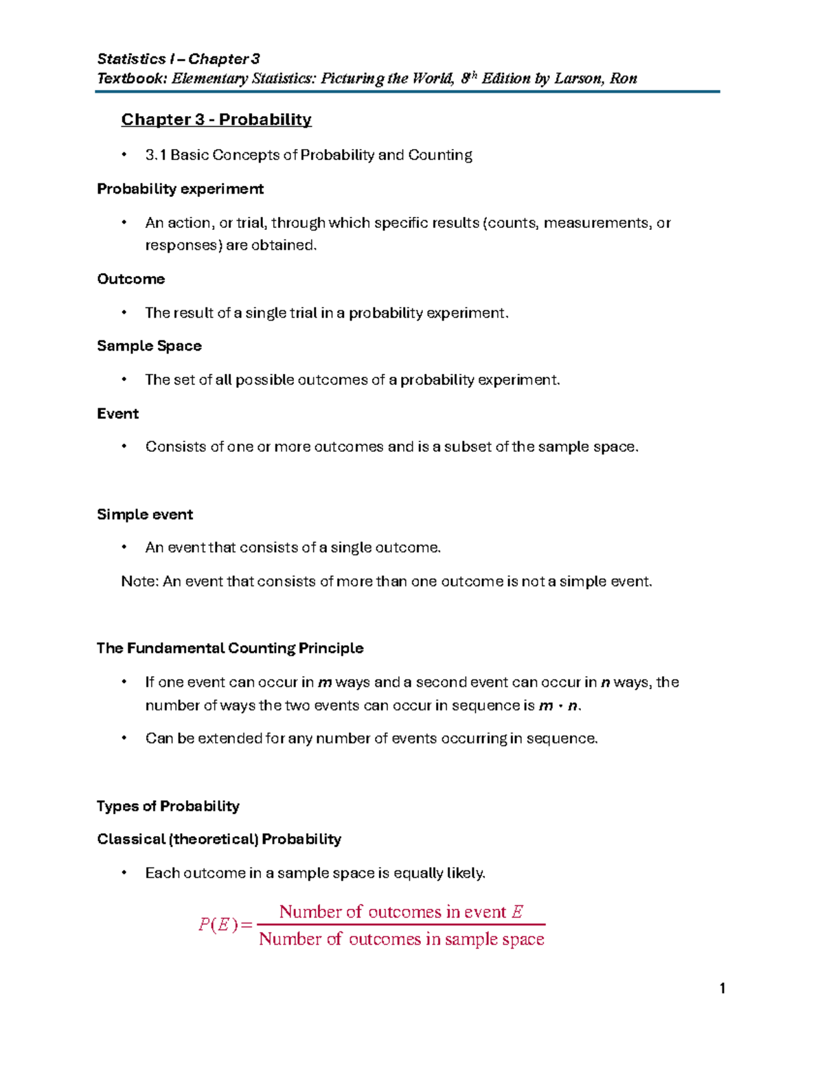 Chapter 3 - Basic Concepts of Probability and Counting - Studocu