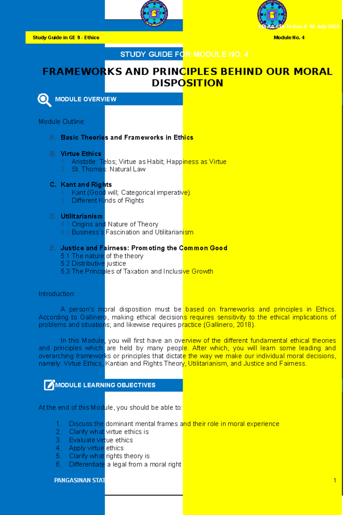 Ethics Study Guide For Module 4 Iso 09052020 Frameworks And