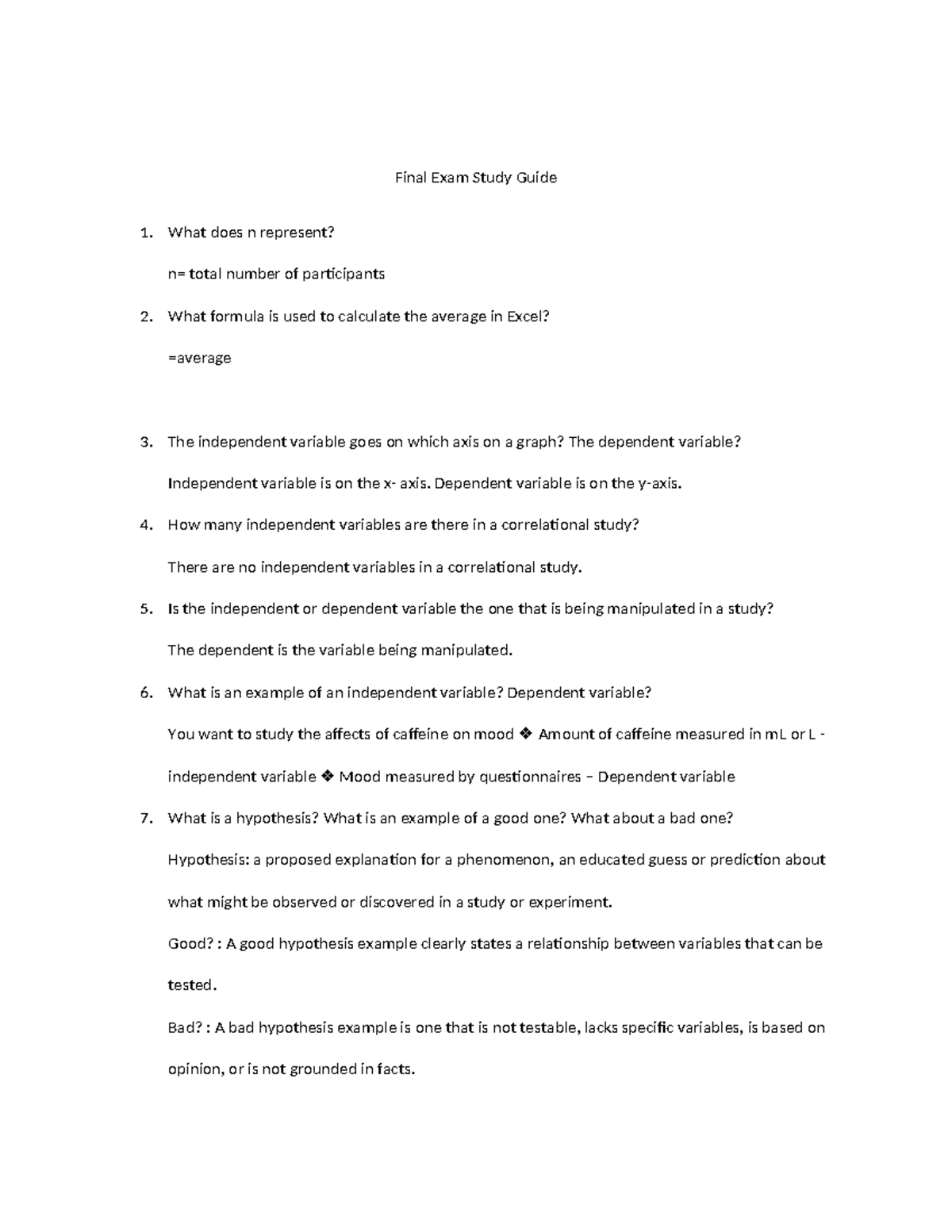 Final Exam Study Guide for Psychology: Key Concepts and Methods - Final ...