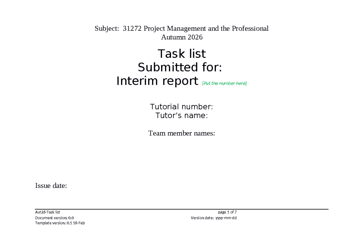 Project Management Task List (31272) - Interim Report v0.1 Aut 2026 ...