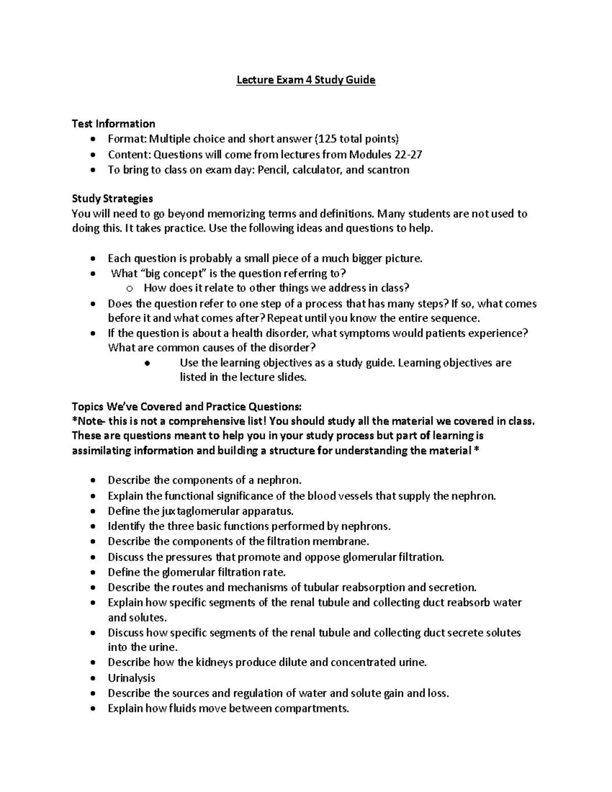 Lecture Exam 4 Study Guide: Modules 22-27 Overview and Strategies ...