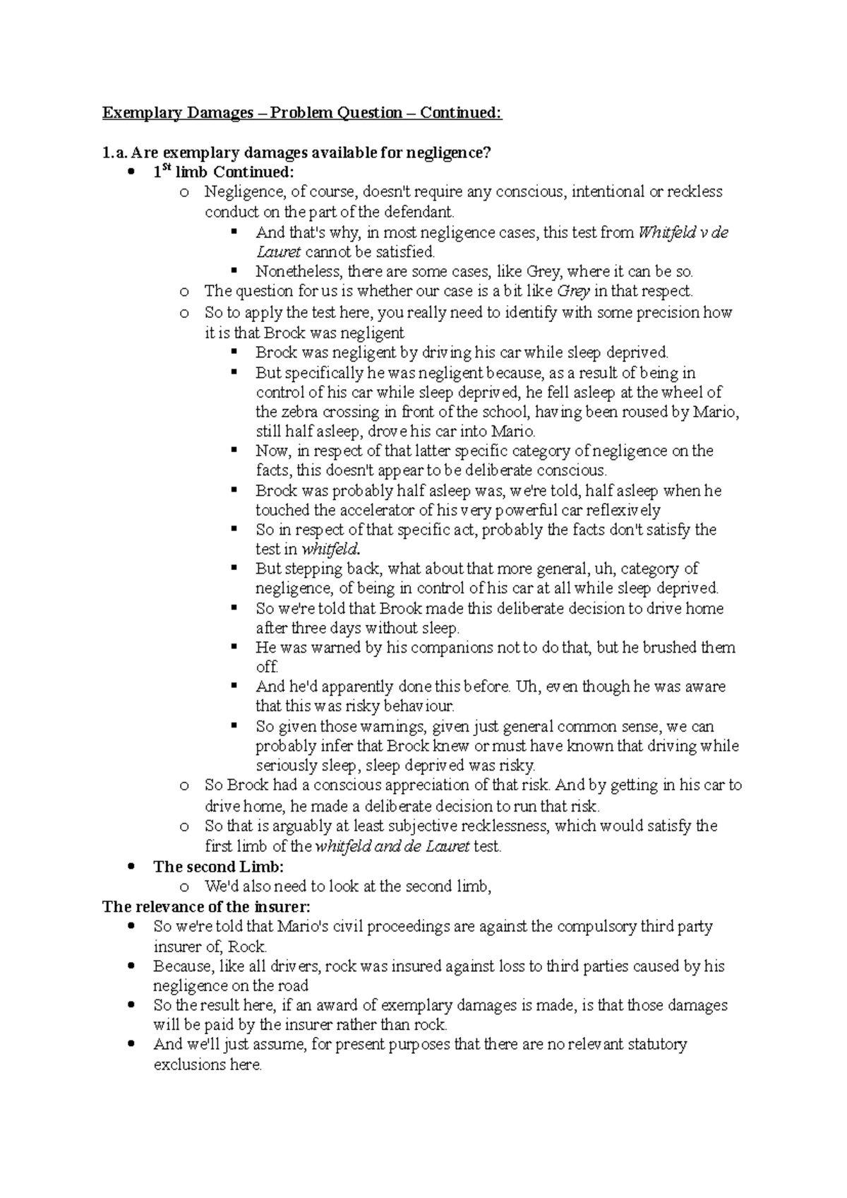 Exemplary Damages - And that's why, in most negligence cases, this test ...