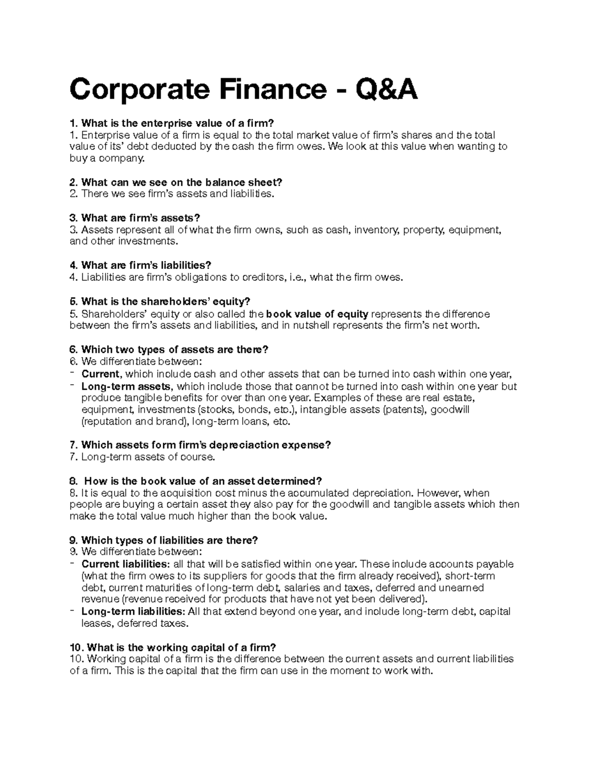 Corporate Finance Exam Q&A Guide - Studocu