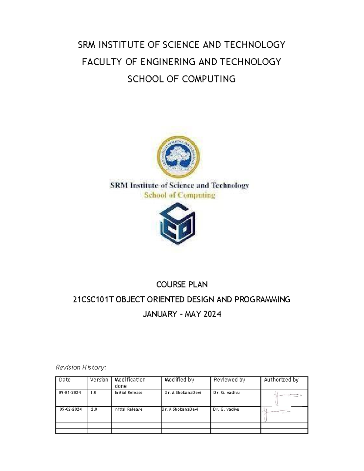 05-02-2024 Updated - 21CSC101T OODP Course Assessment Plan 2324 even ...