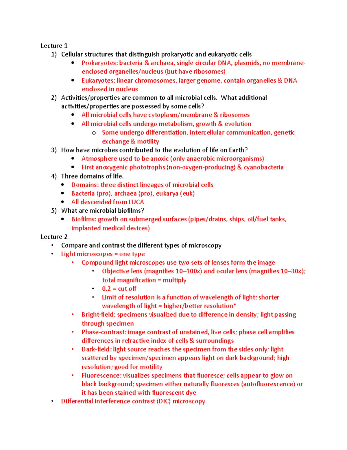 BSC 310 Exam 1 - Microbiology Lecture Study Guide by Dr. Hodges - Studocu