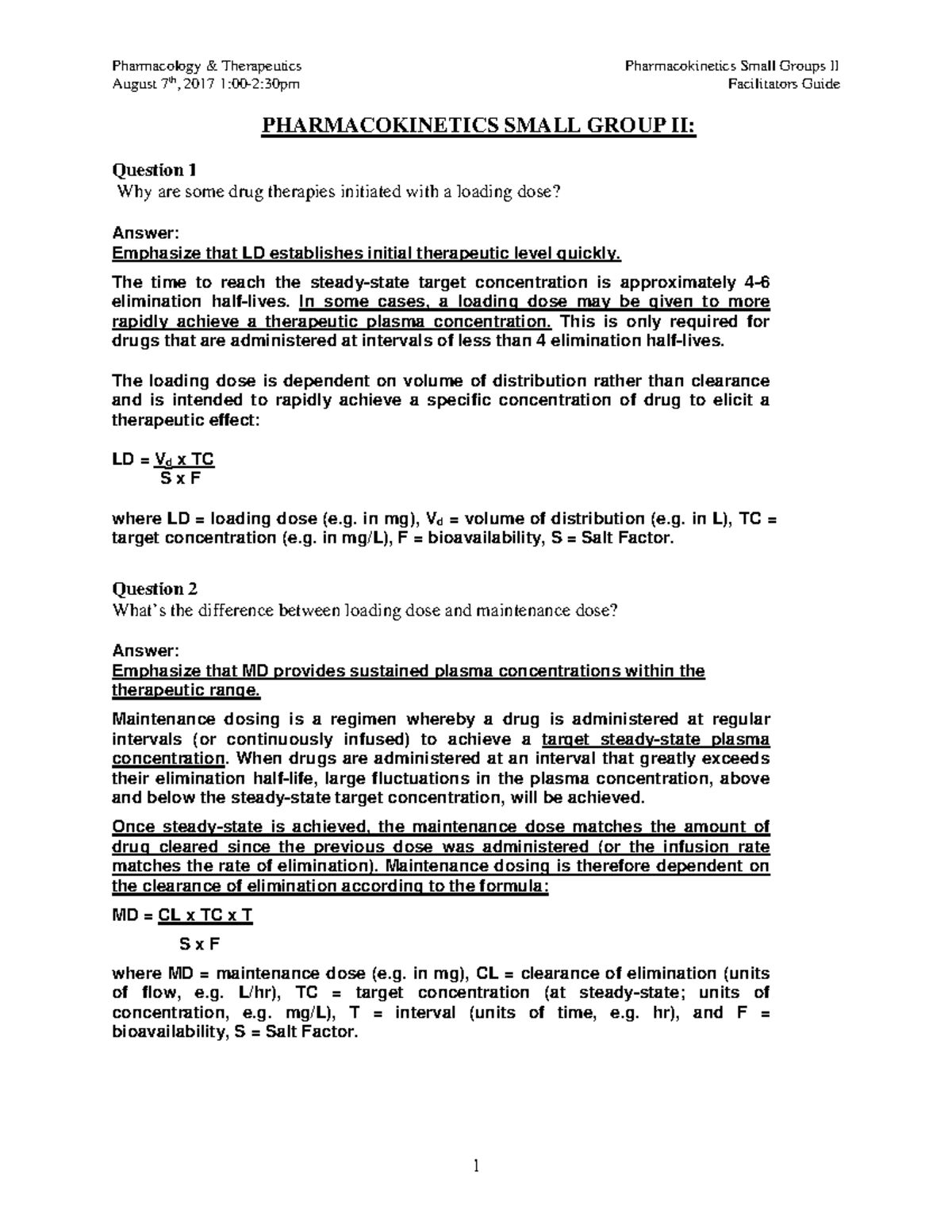 Pharmacokinetics: Loading and Maintenance Dose Guide (PHARMACOKINETICS ...