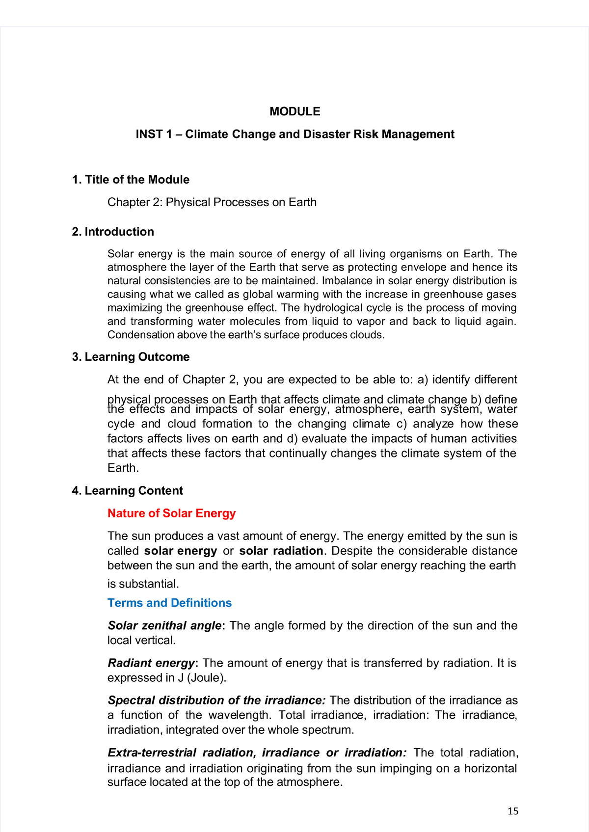 MODULE INST 1: Climate Change & Physical Processes on Earth - Chapter 2 ...
