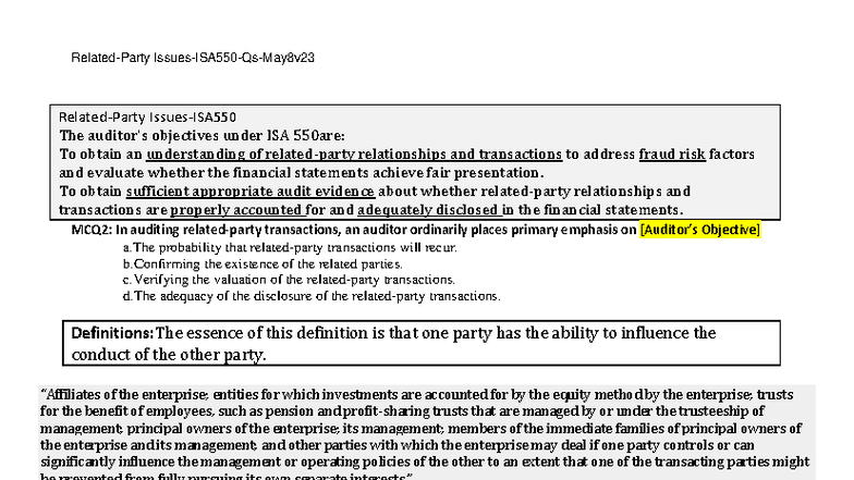 ISA 550: Understanding Related Party Transactions - MCQs and Key ...