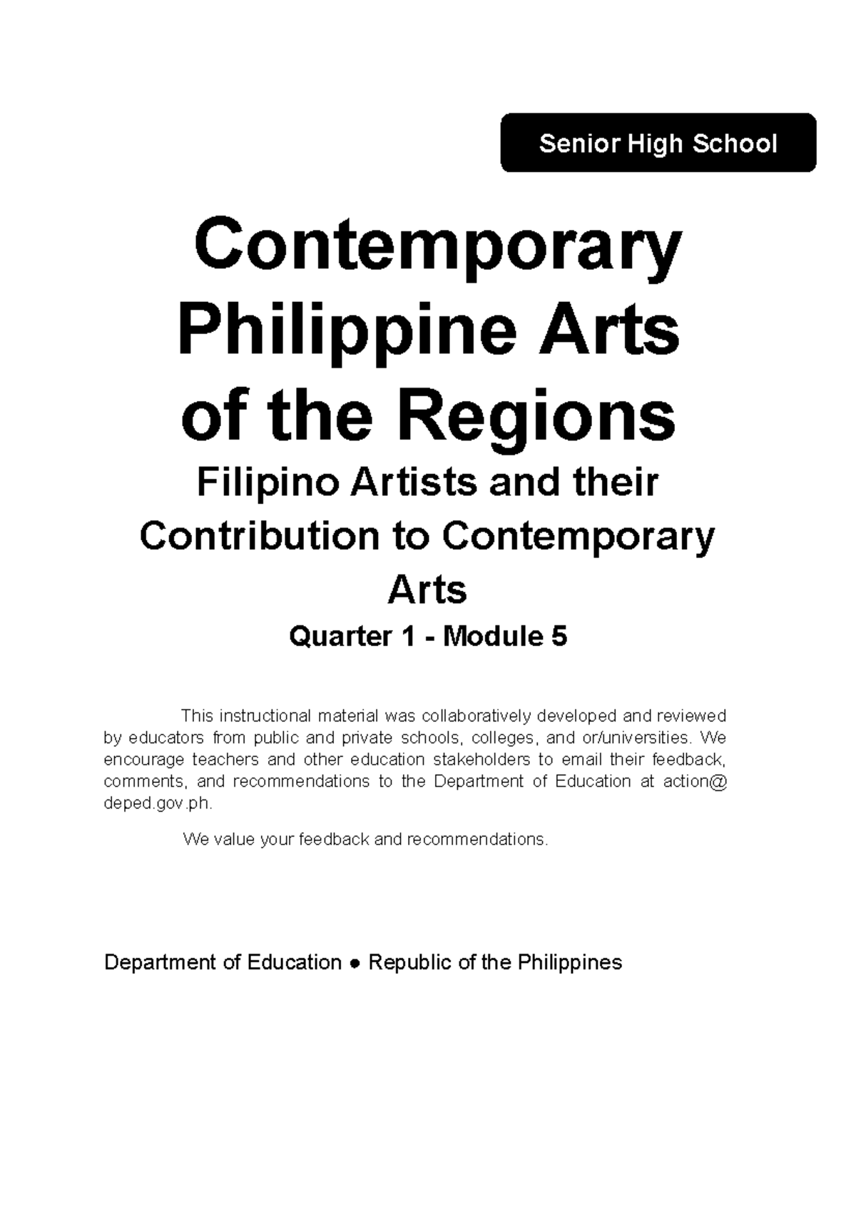 SHS12 CPAR Q1 Mod4 Contribution of Filipino Artists to Contemporary ...