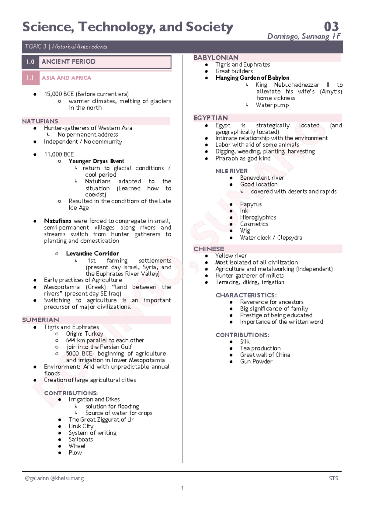 STS 03 Historical Antecedents: Ancient Civilizations and Innovations ...