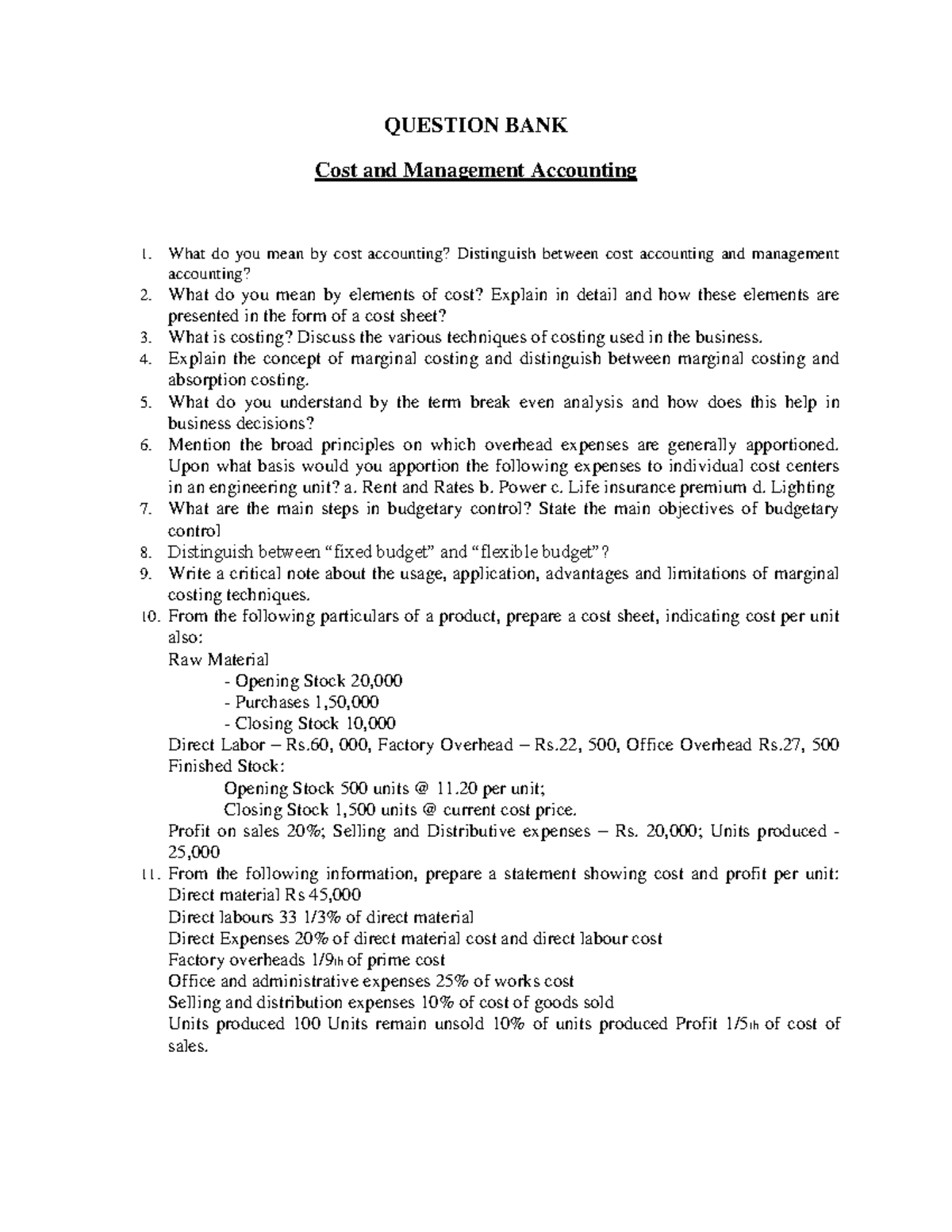 246362584 Cost Accounting Final Exam Question Bank and Review - Studocu
