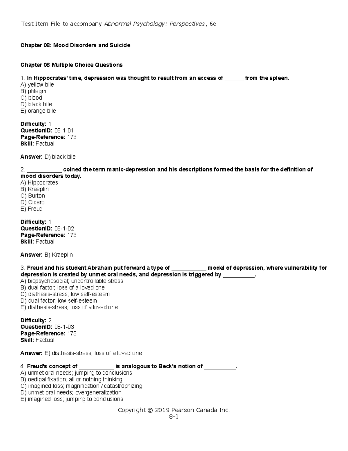 Chapter 08 Mood Disorders and Suicide - Practice Study Questions - Studocu