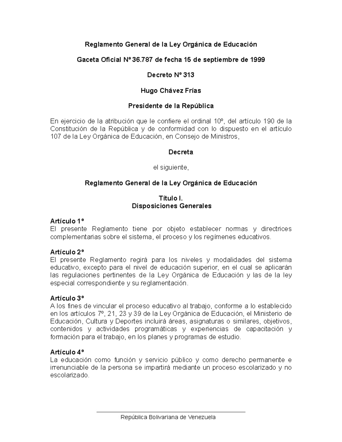 Reglamento General Ley Orgánica de Educación - Gaceta Oficial Nº 36.787 ...