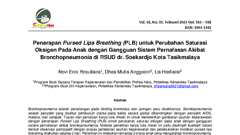 Penerapan Pursed Lips Breathing (PLB) untuk Meningkatkan Saturasi ...