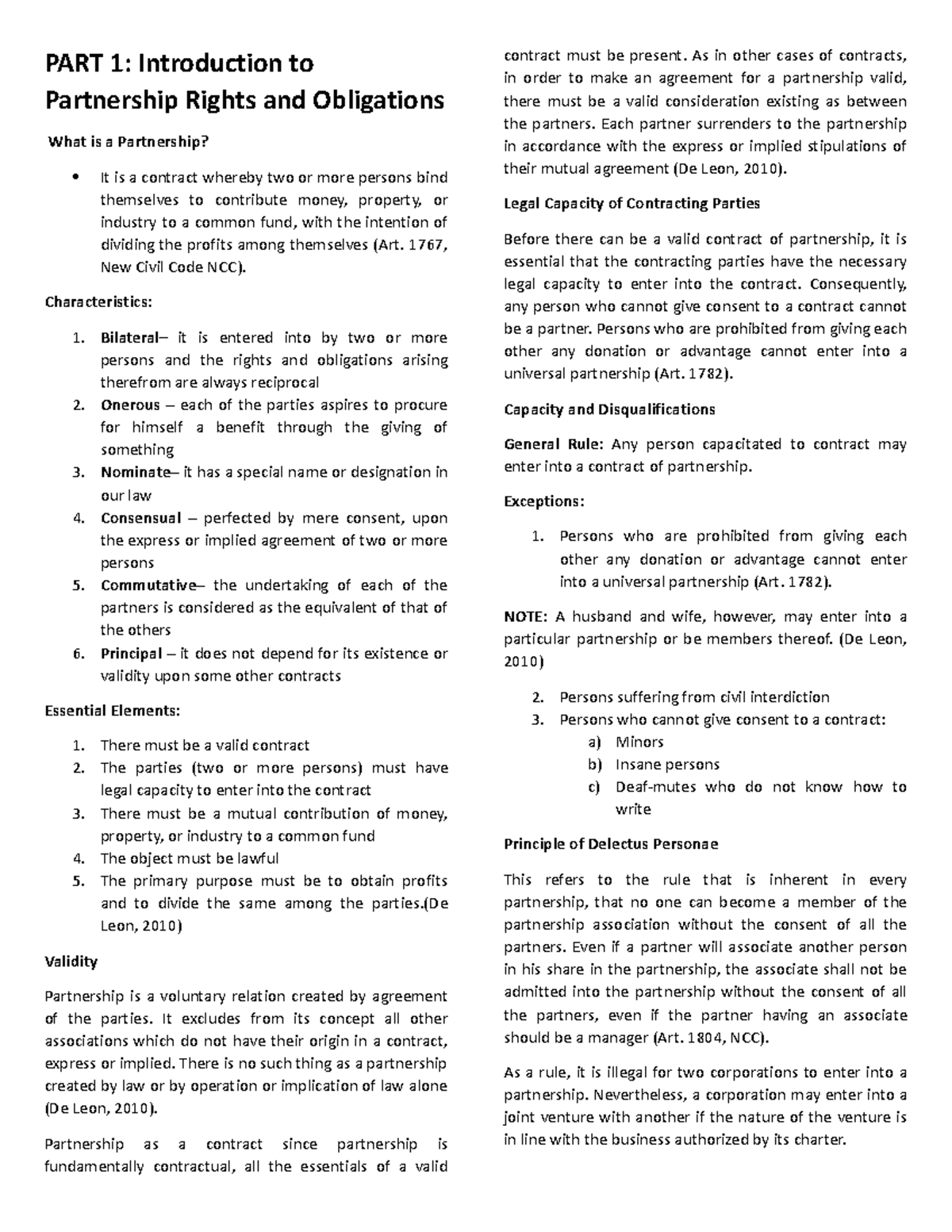 Business Law and Regulations - Partnership Rights & Obligations Notes ...