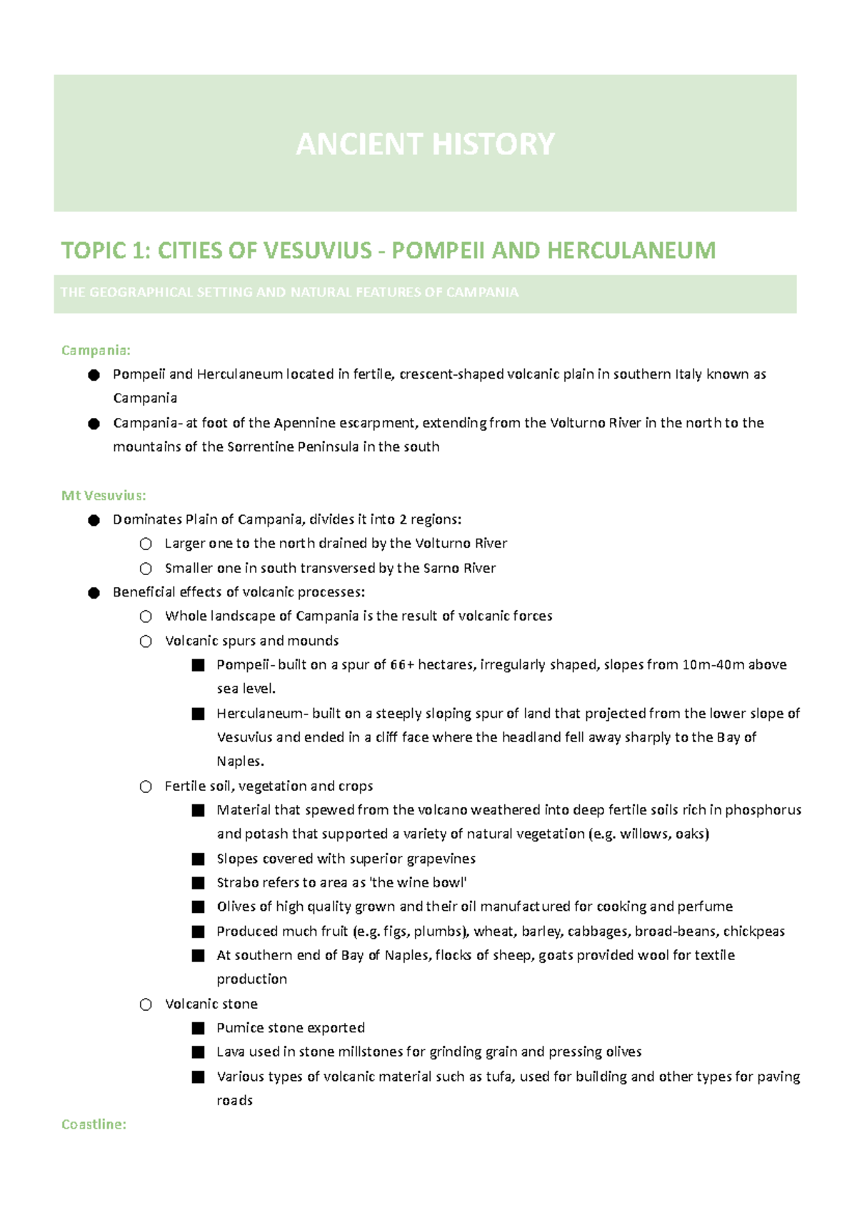 Ancient History HSC Final Exam Notes: Pompeii & Herculaneum Insights - Document Preview