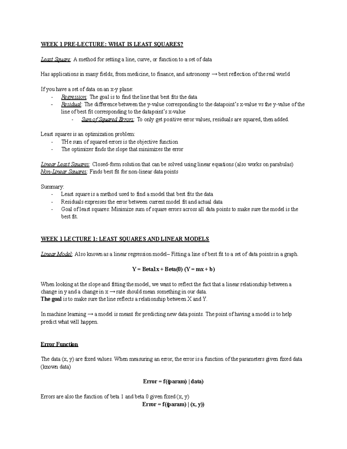 COGS 105: Lecture Notes on Least Squares & Linear Models - Studocu
