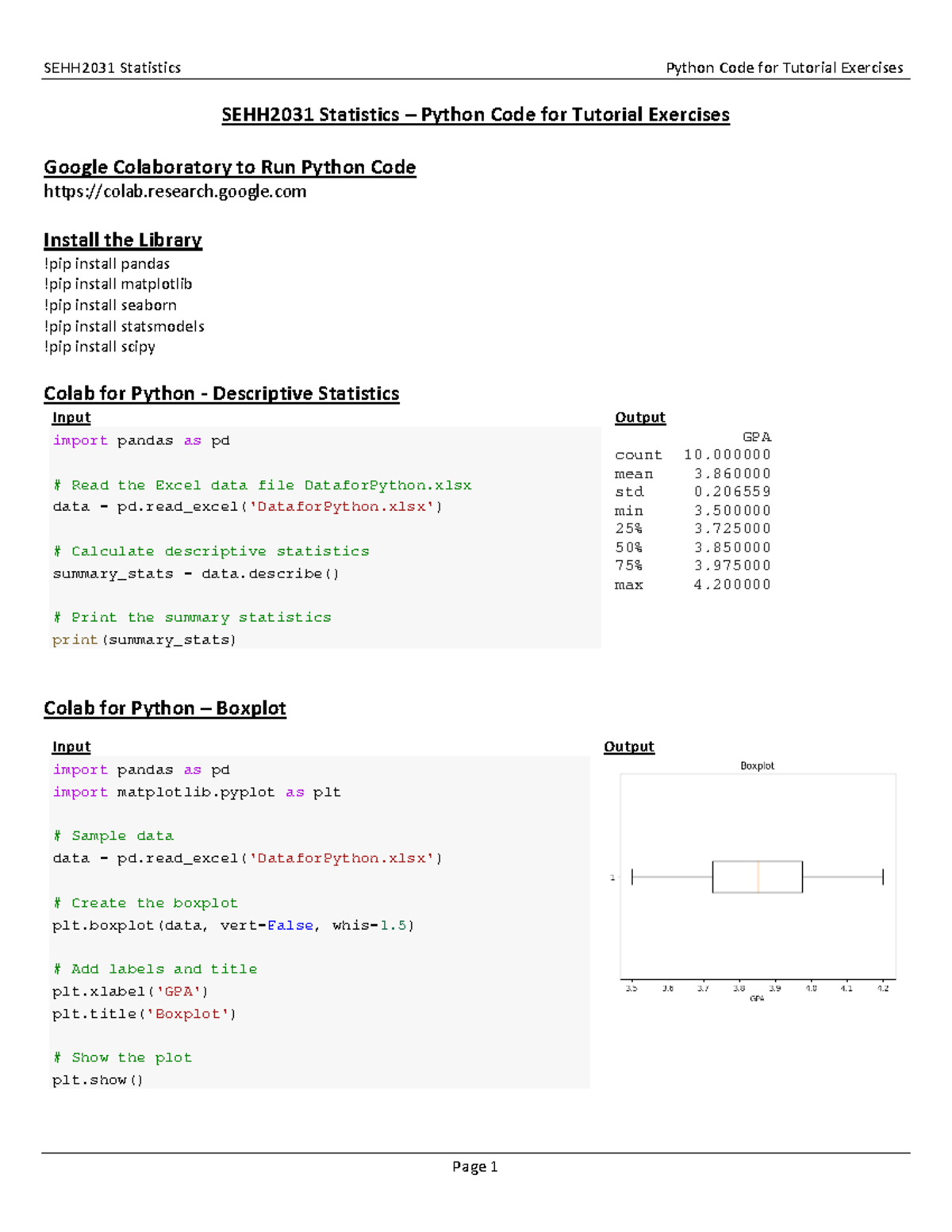 Python Code for Notes for Student - SEHH2031 Statistics Python Code for ...