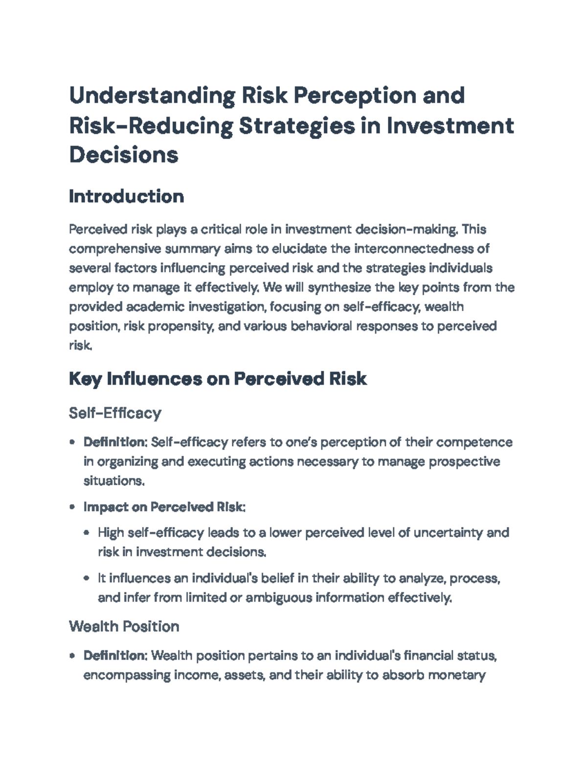 Investment Decisions: Understanding Risk Perception & Strategies (FIN ...