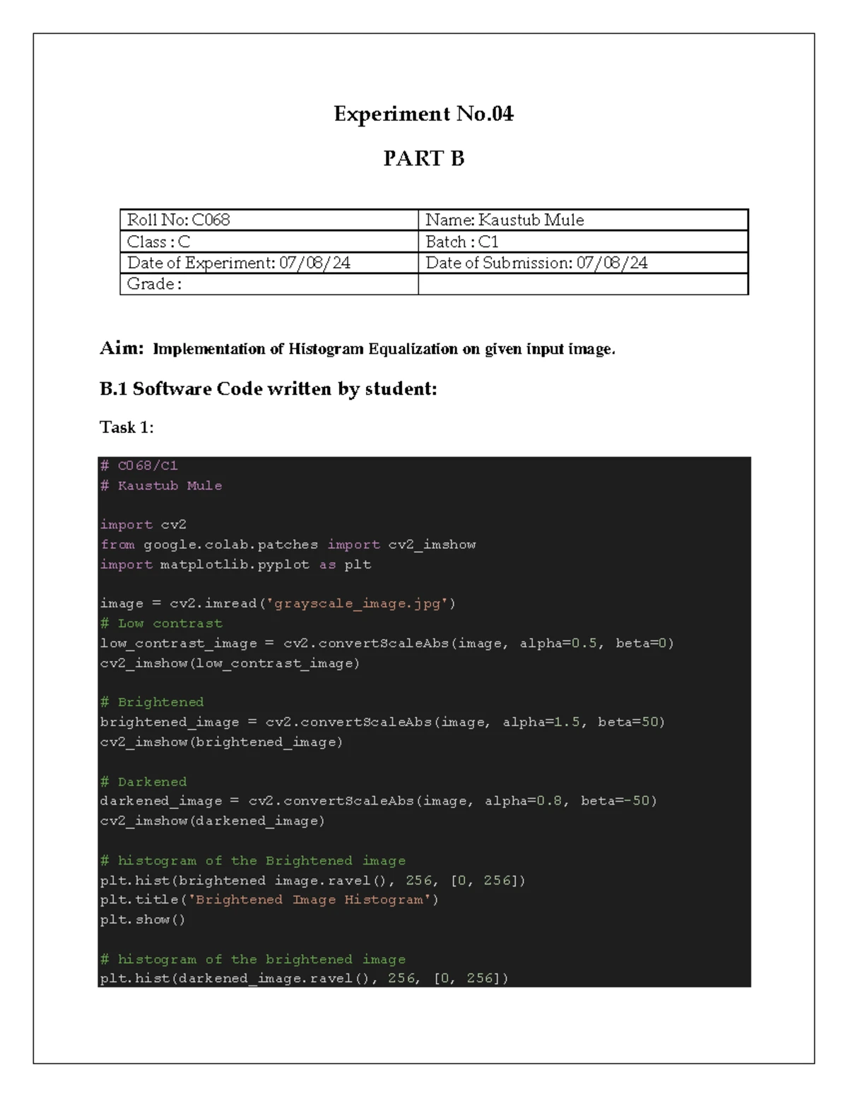 C068 Lab 2: Python Image Processing Algorithms - Studocu