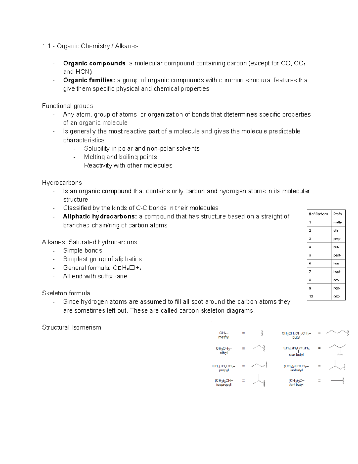 Organic chemistry notes - 1 - Organic Chemistry / Alkanes - Organic ...