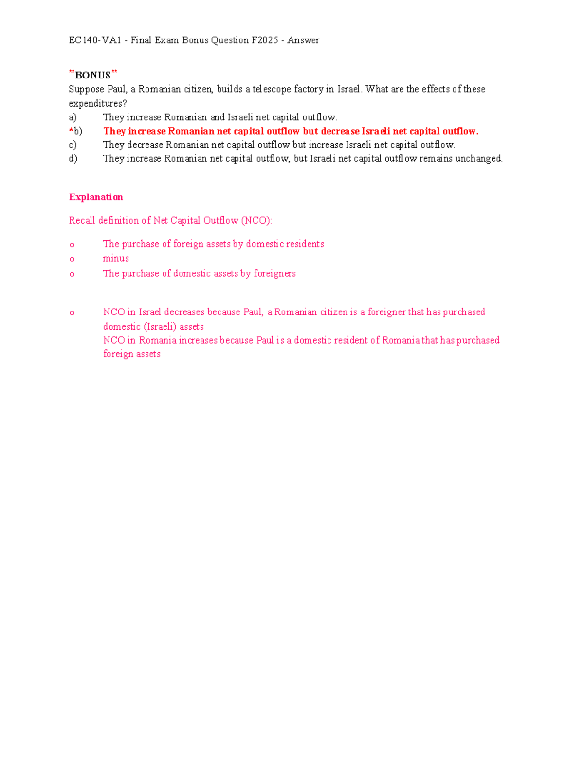 EC140-VA1 - Final Exam Bonus Question Analysis F2025 - Studocu