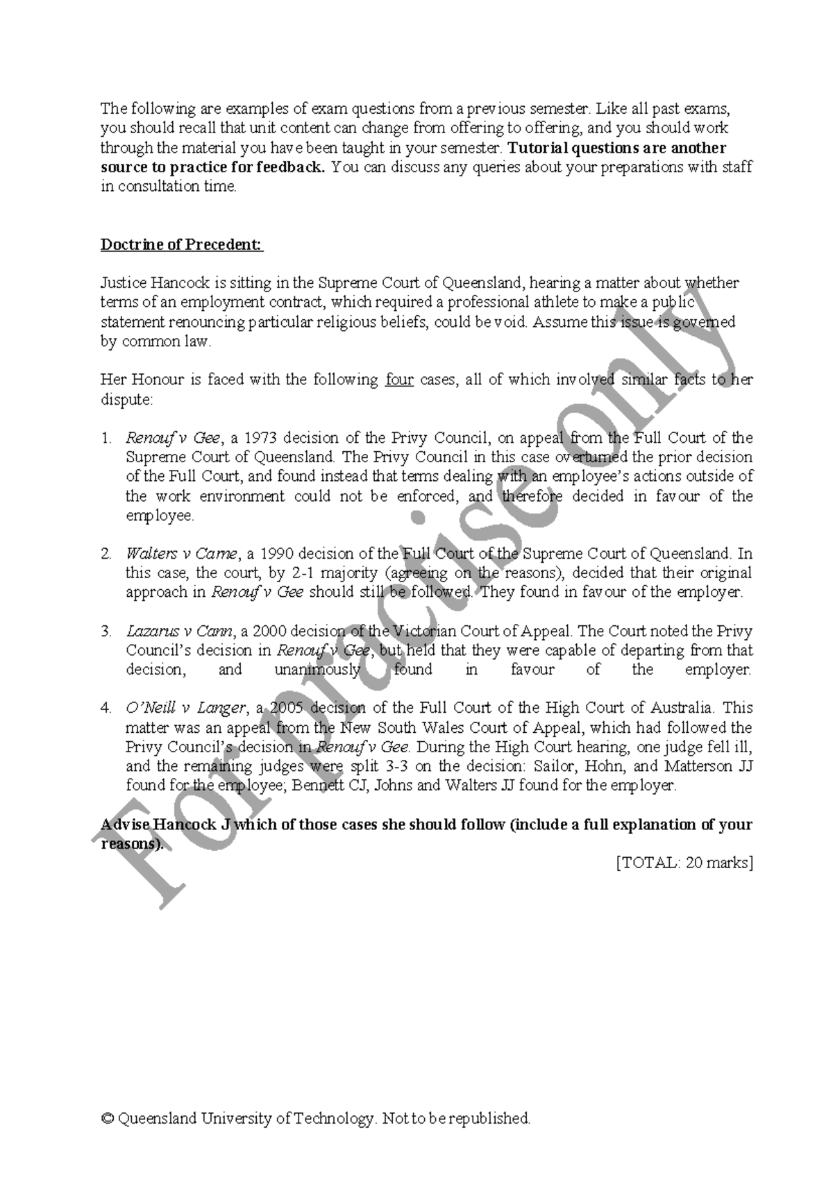 Practice Problems - Torts Law Exam Questions Summary (QUT) - Studocu