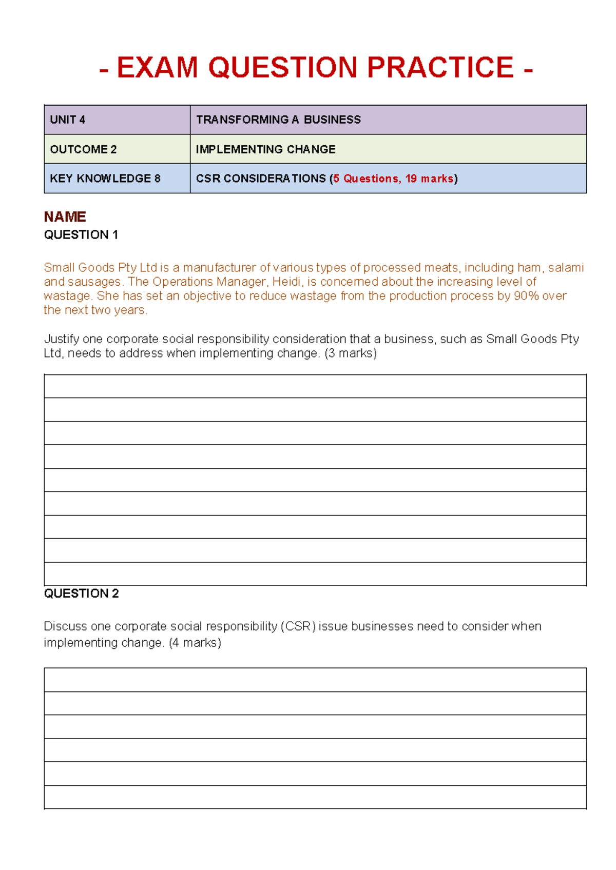 PEQ 4.2.8 Exam Questions on CSR Considerations in Business Change - Studocu