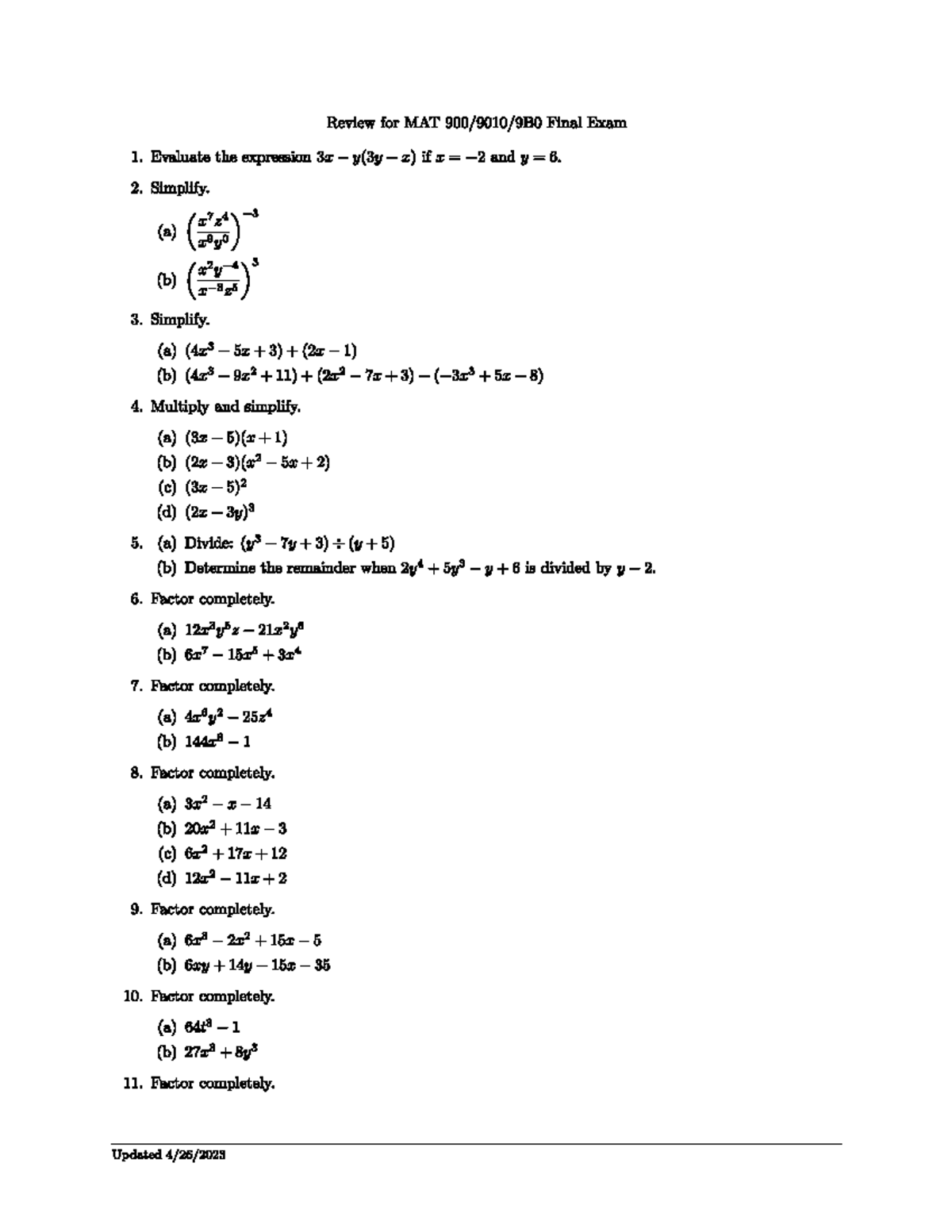 Mat9 Final Exam Review Guide - Departmental Summer 2023 - Studocu
