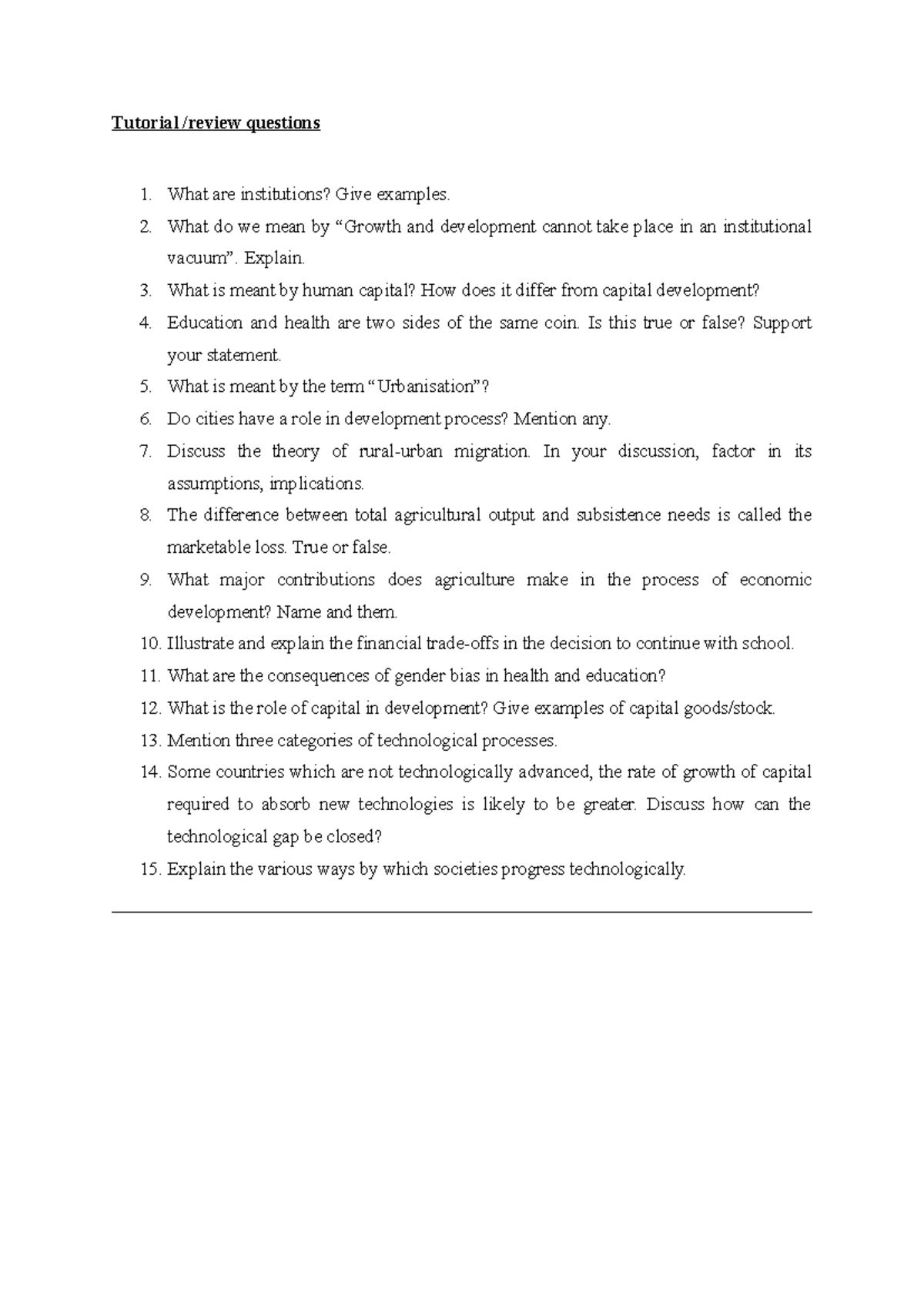Tutorial questions on institutions and development processes - Studocu