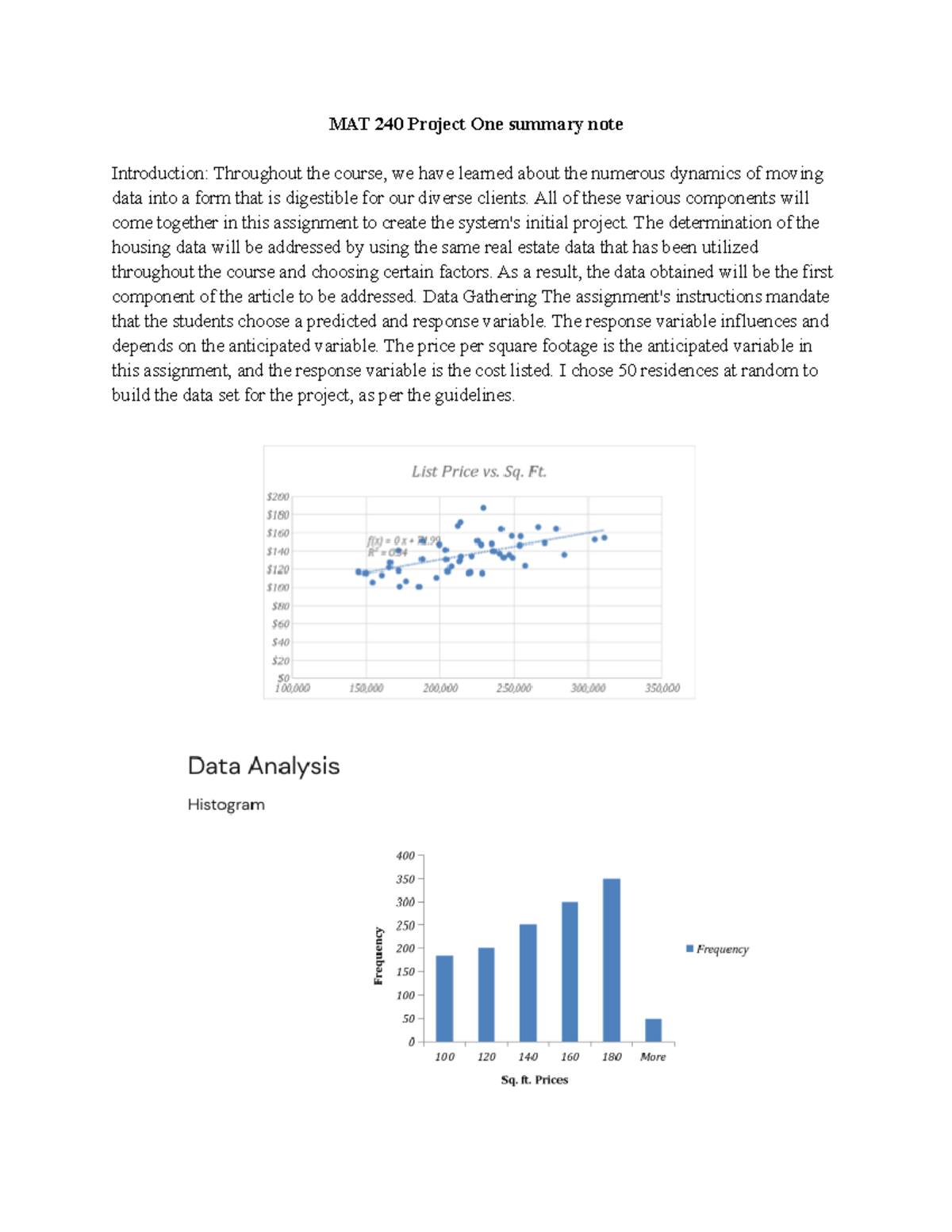 MAT 240 Project One: Summary of Data Analysis Findings - Studocu