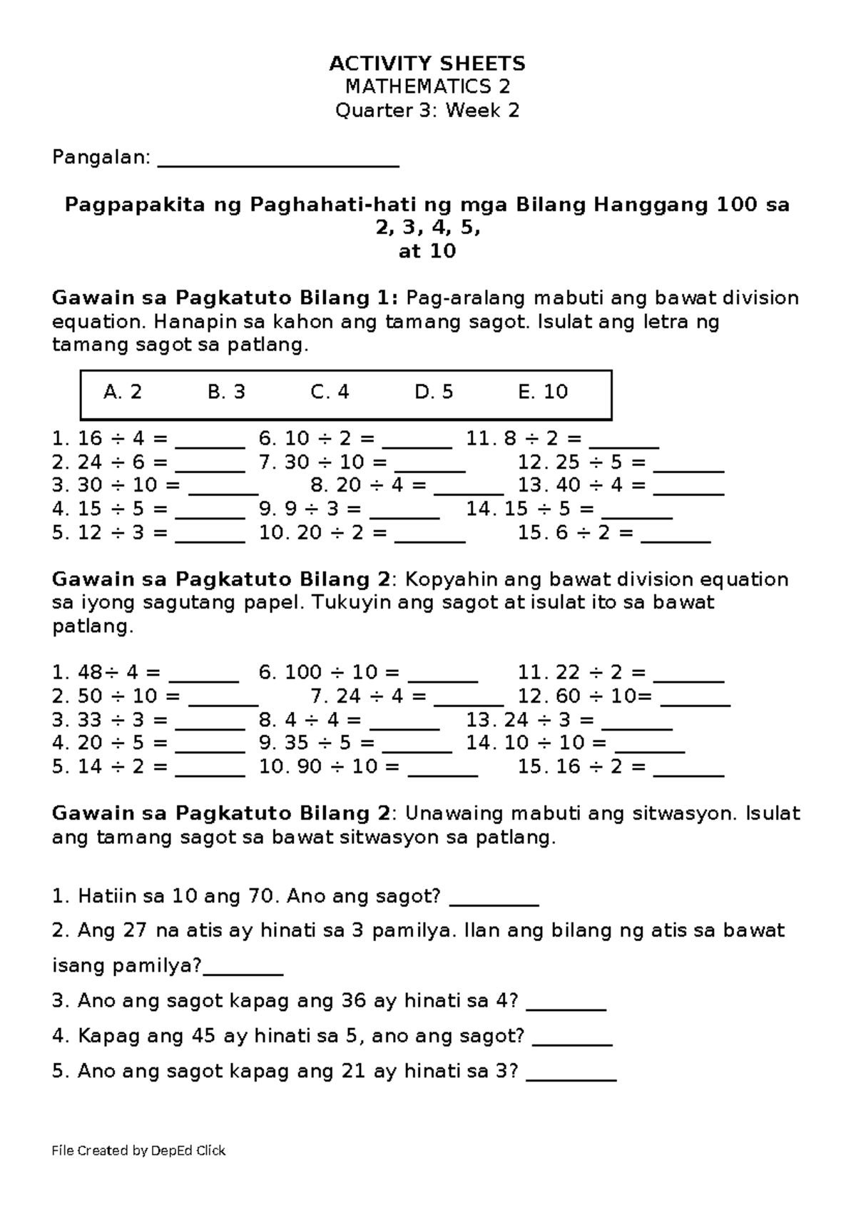 Mathematics 2 Activity Sheet Q3 W2 - ACTIVITY SHEETS MATHEMATICS 2 ...