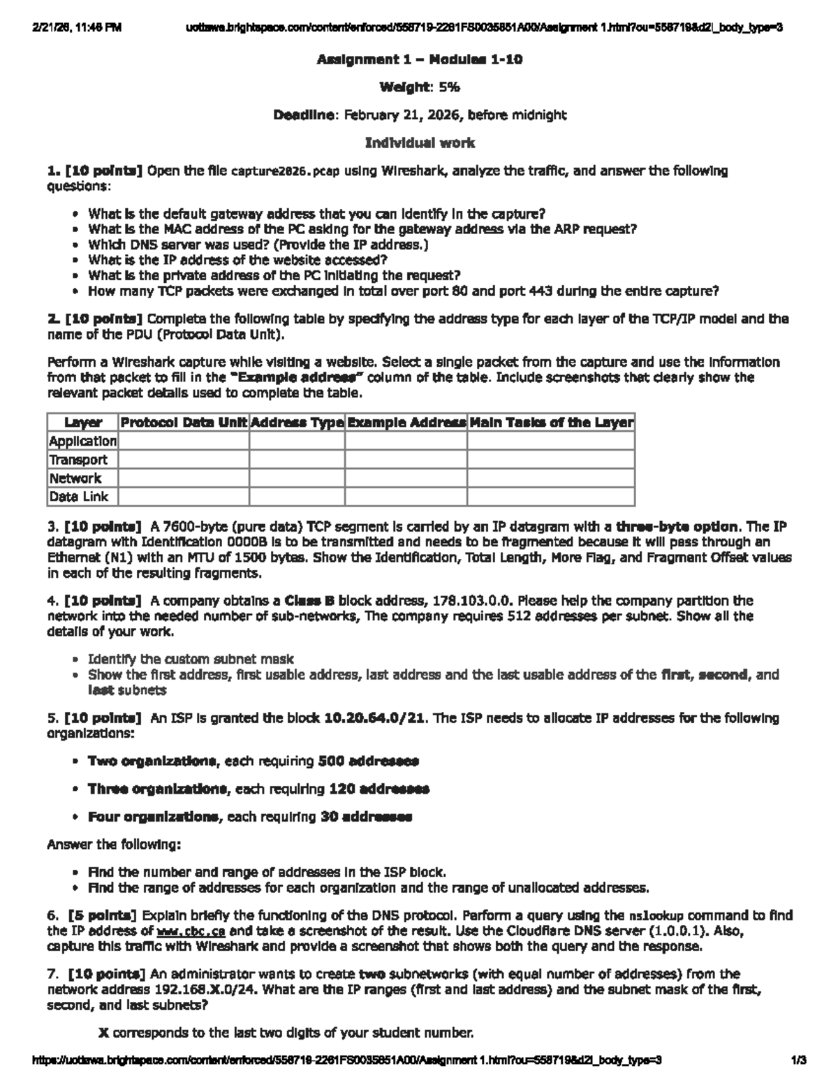 De - Assignment 1: Networking Analysis & Subnetting (Course Code: 11:46 ...