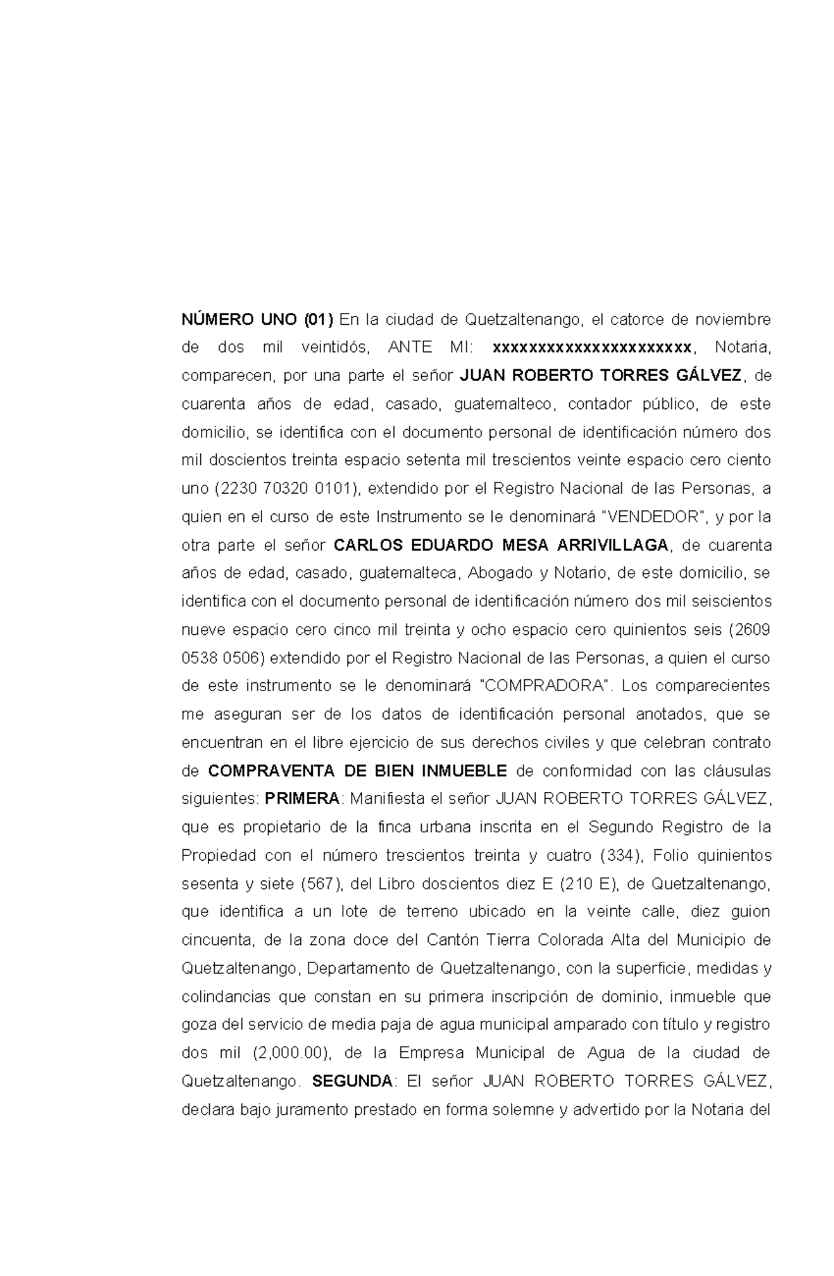 Compraventa de Bien Inmueble al Contado - Escritura Pública 01 - Document Preview