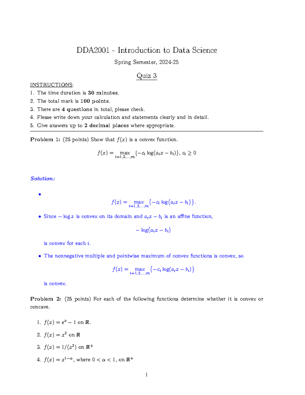 DDA2001 Data Science Spring Quiz 3 Solutions and Instructions - Studocu