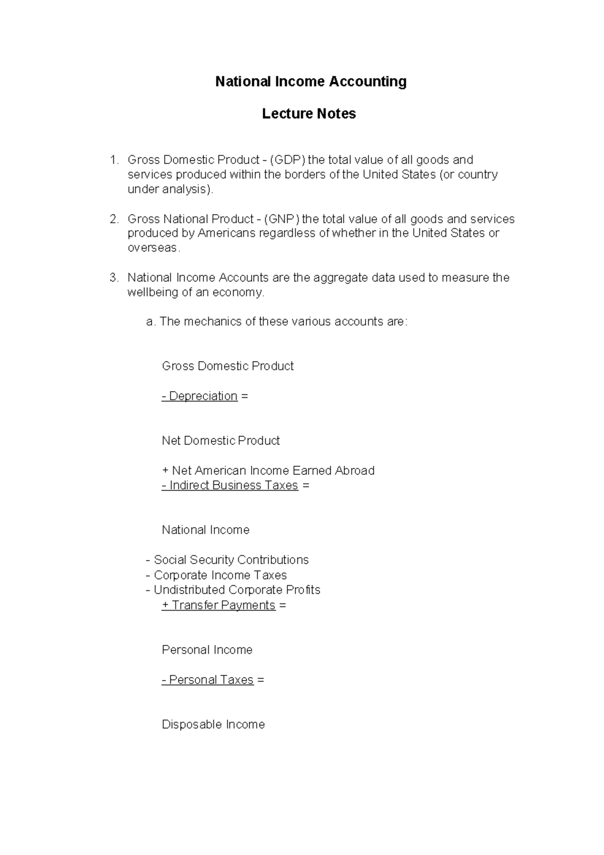 National Income Accounting Lecture Notes (ECO101): Key Concepts ...