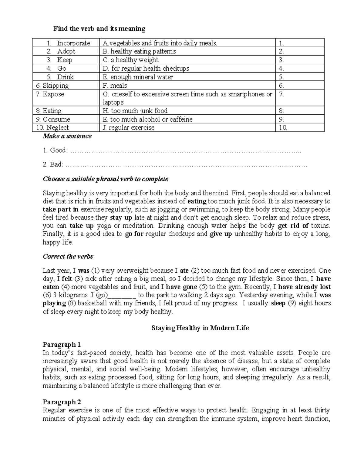 Exercise Notes for Staying Healthy - Course Code: Buổi 2 - Studocu