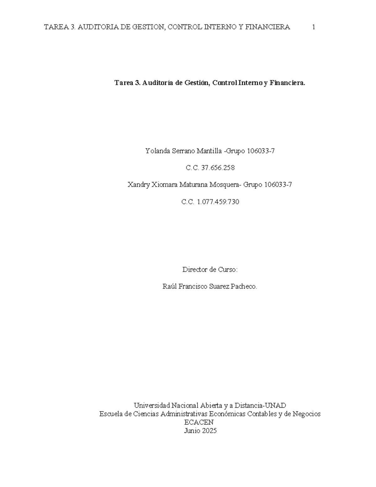 TAREA 3: AUDITORÍA DE GESTIÓN, CONTROL INTERNO Y FINANCIERA - Studocu