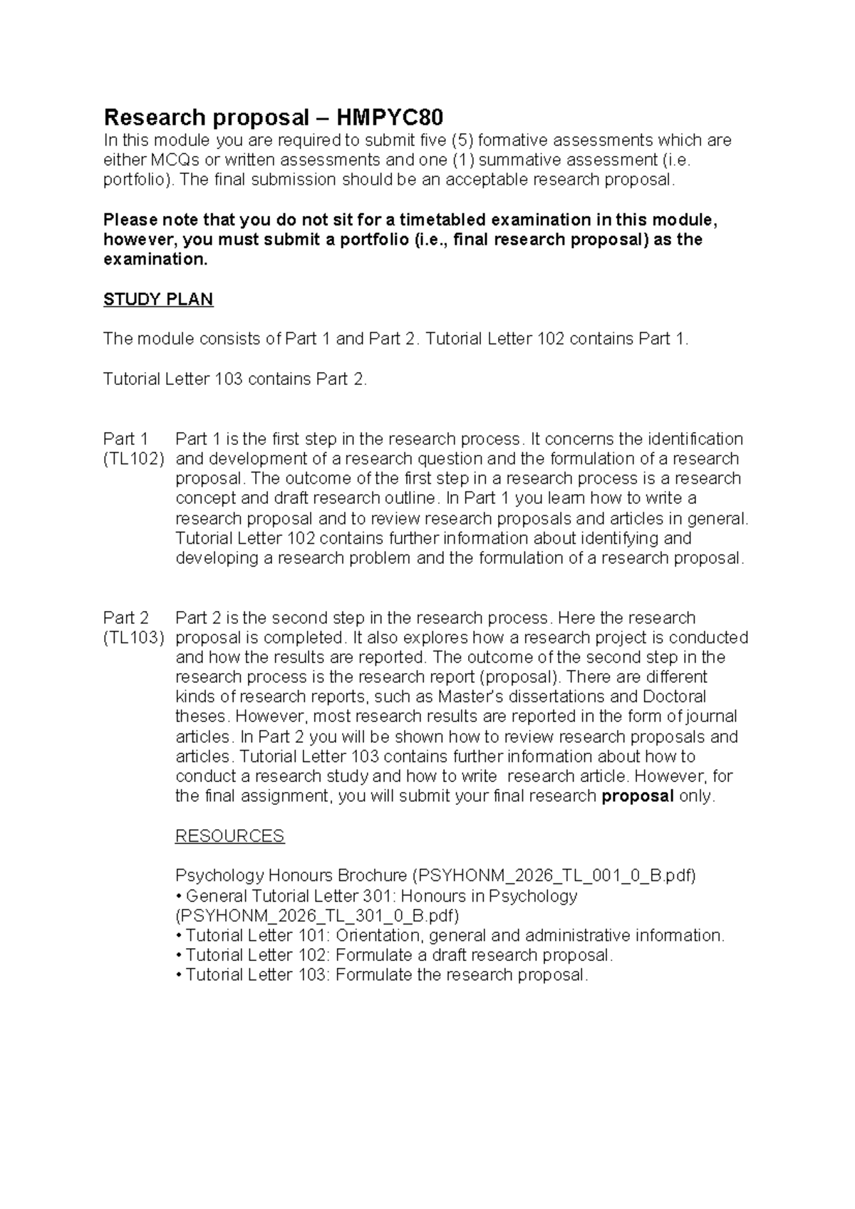 Research Proposal Breakdown for HMPYC80 Module - Studocu