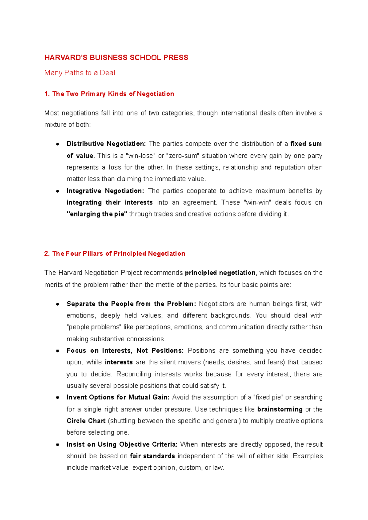 BUS 101 Final Exam Study Guide: Key Concepts in Negotiation - Studocu