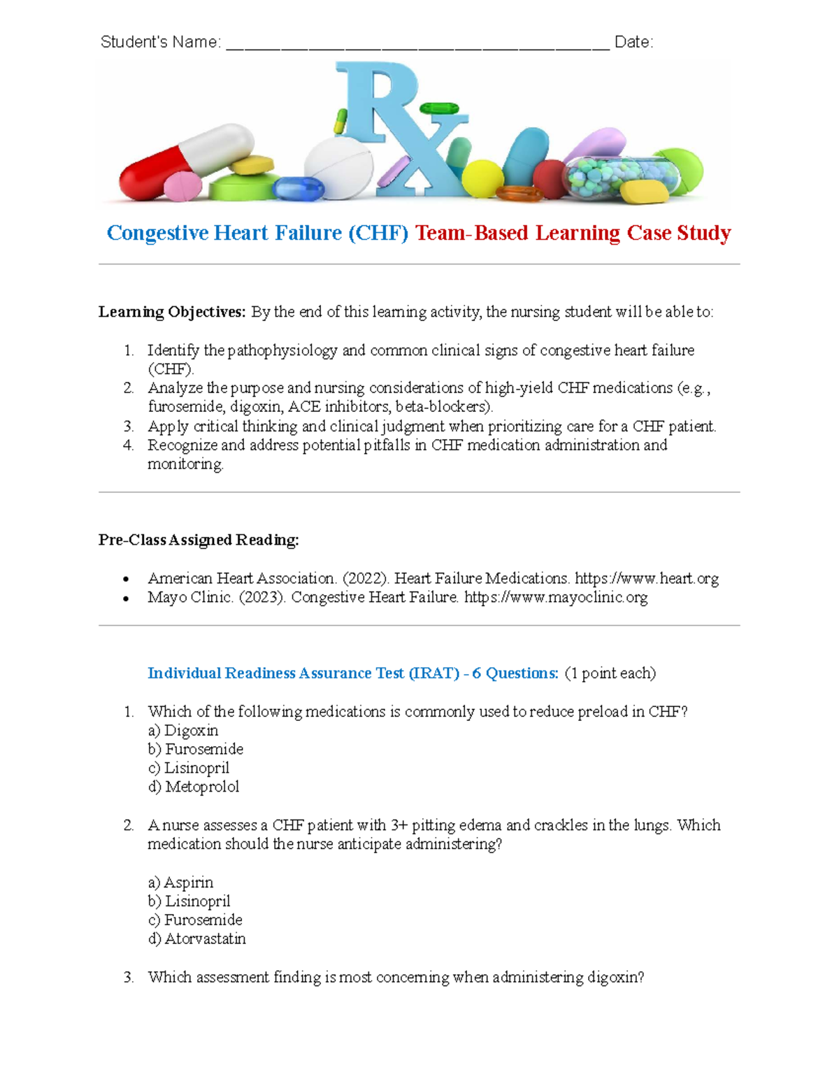 Case Study: Congestive Heart Failure (CHF) - Learning Objectives ...