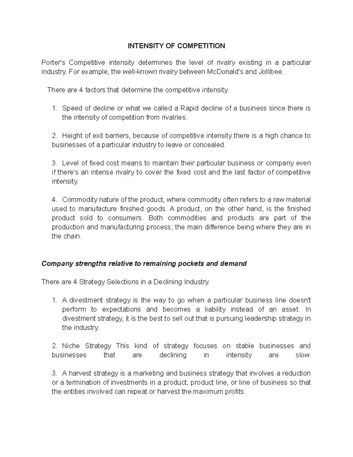 Competitive Intensity: Factors and Strategies for Declining Industries ...