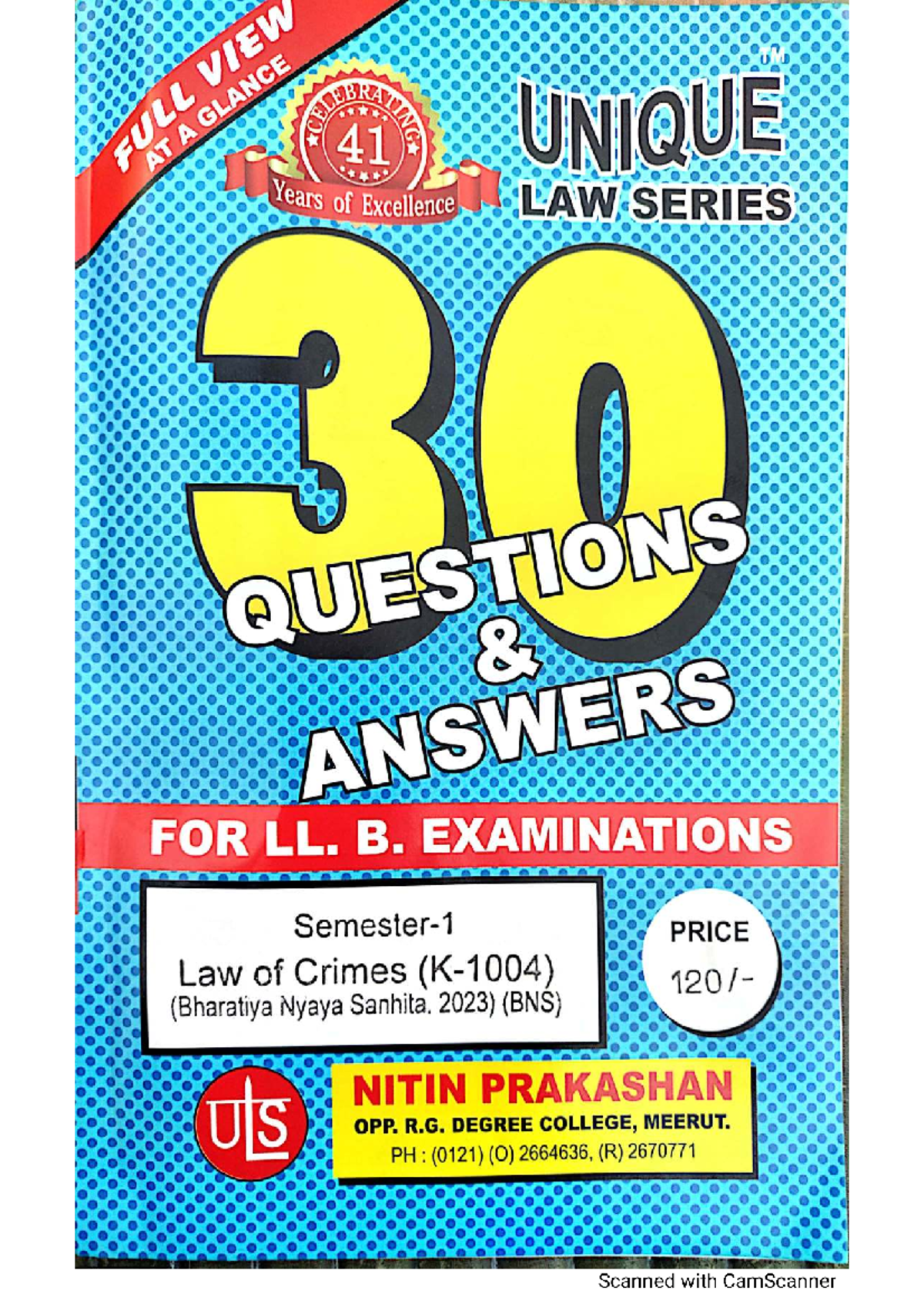 BNS 2023: Comprehensive Notes on Law of Crimes for LL.B. Exams - Studocu