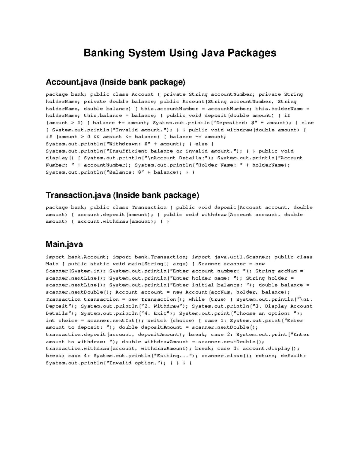 Banking System Q1 - Java Packages Implementation - Studocu