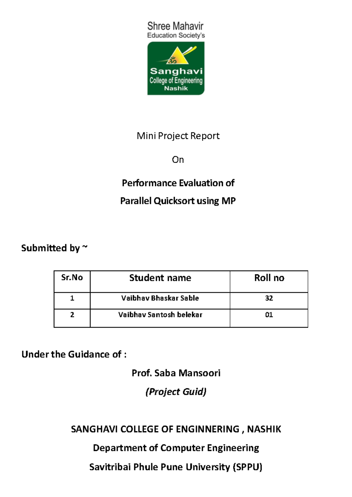 Mini Project Report: Performance Evaluation of Parallel Quicksort (CSE ...