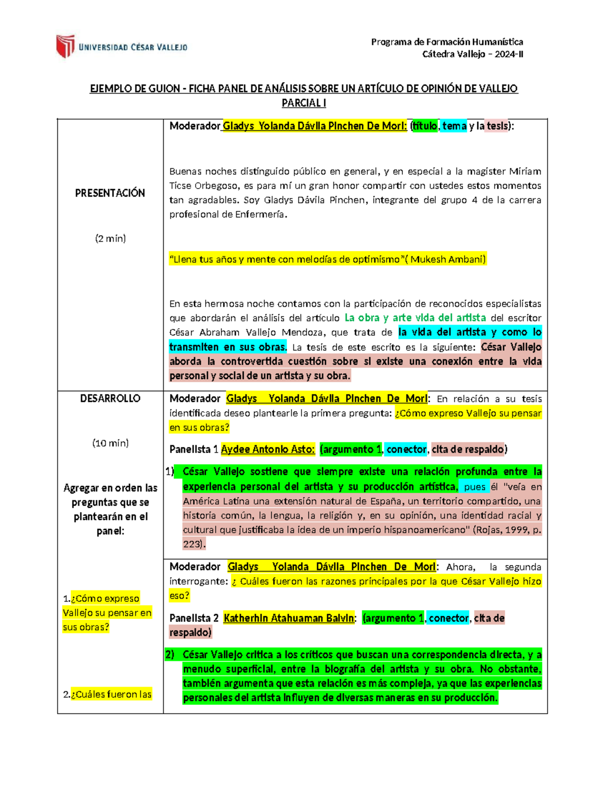 Ficha Panel DE Análisis: Artículo DE Opinión DE Vallejo - Parcial I ...