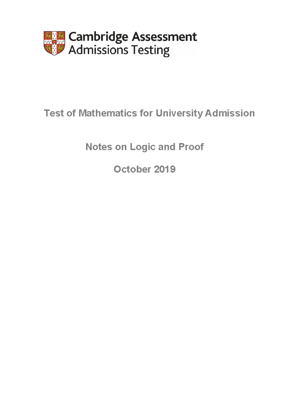 405848 Test of Mathematics for University Admission: Logic & Proof ...