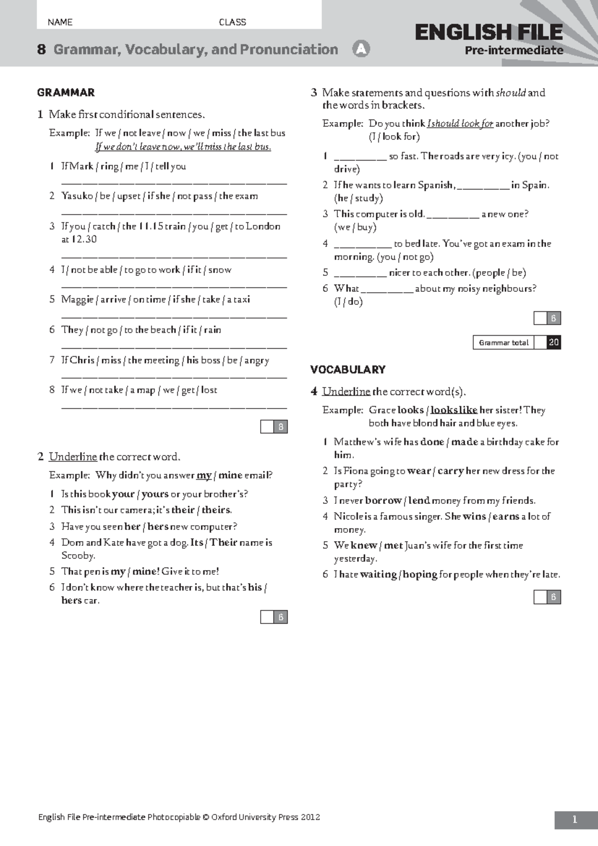 Test Unit 8: Grammar, Vocabulary, and Pronunciation A Notes - Document Preview