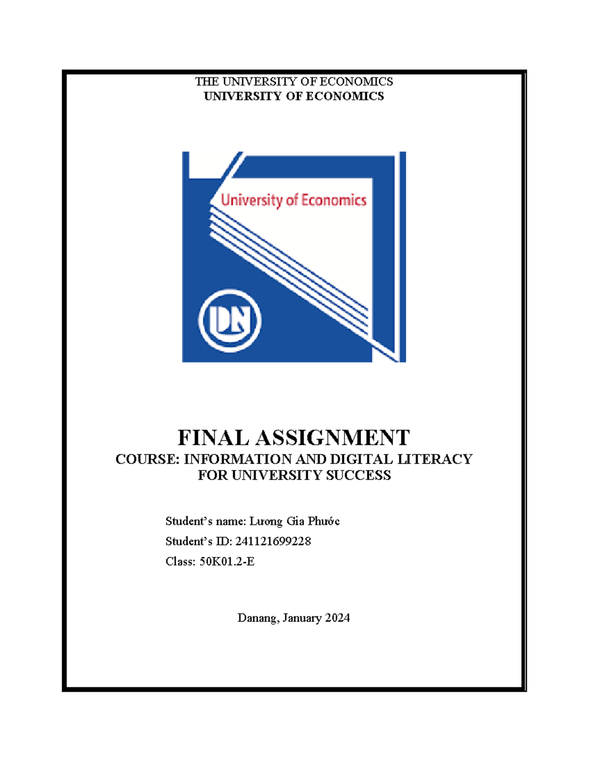 Sample form for final assignment - THE UNIVERSITY OF ECONOMICS ...